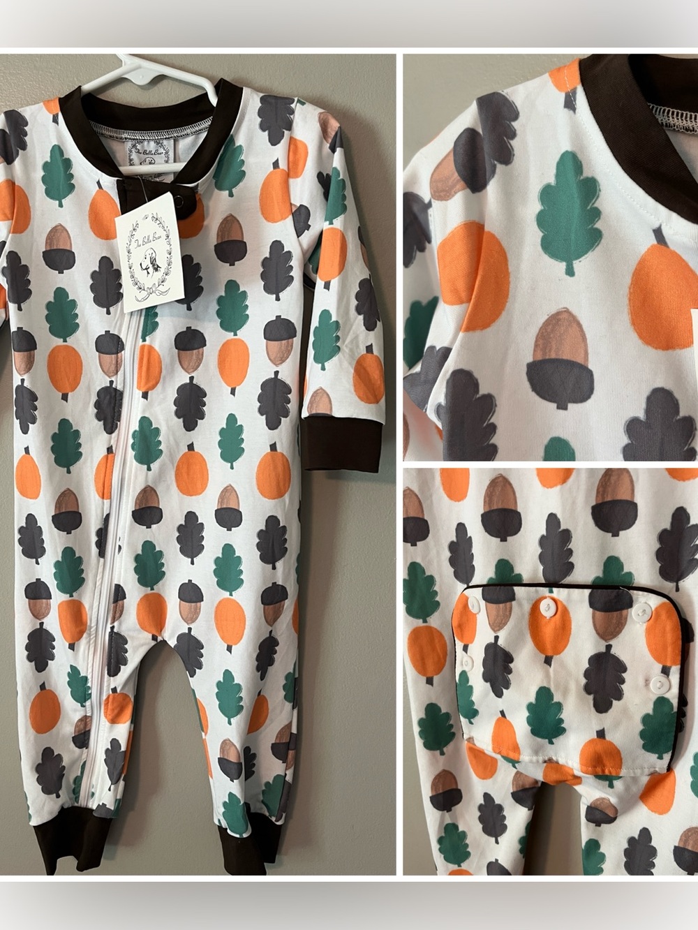New! The Bella Bean Fall Romper Leaves Acorns Size 18 months NWT